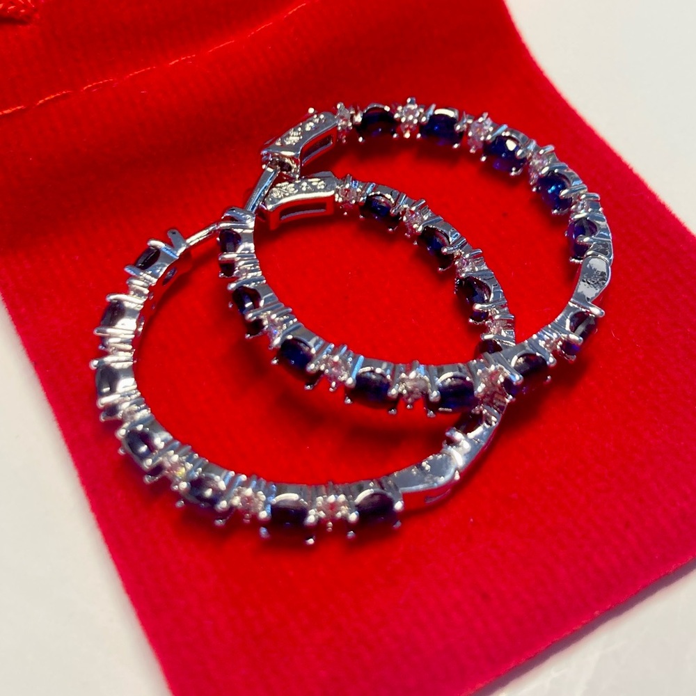 ๐ Big Hoop Sapphire Earrings - Picture 2 of 4